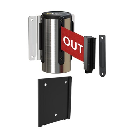 Montour Line Retr. Belt Barrier Removable Pol. Steel Wall Mnt 8.5ft RDang..Belt (F) WM115-PS-DANGERW-RM-S-85